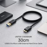 UNITEK C14058GBK USB 3.0 Micro-B Cable – Best High-Speed Data Transfer 30cm Cable - Image 2